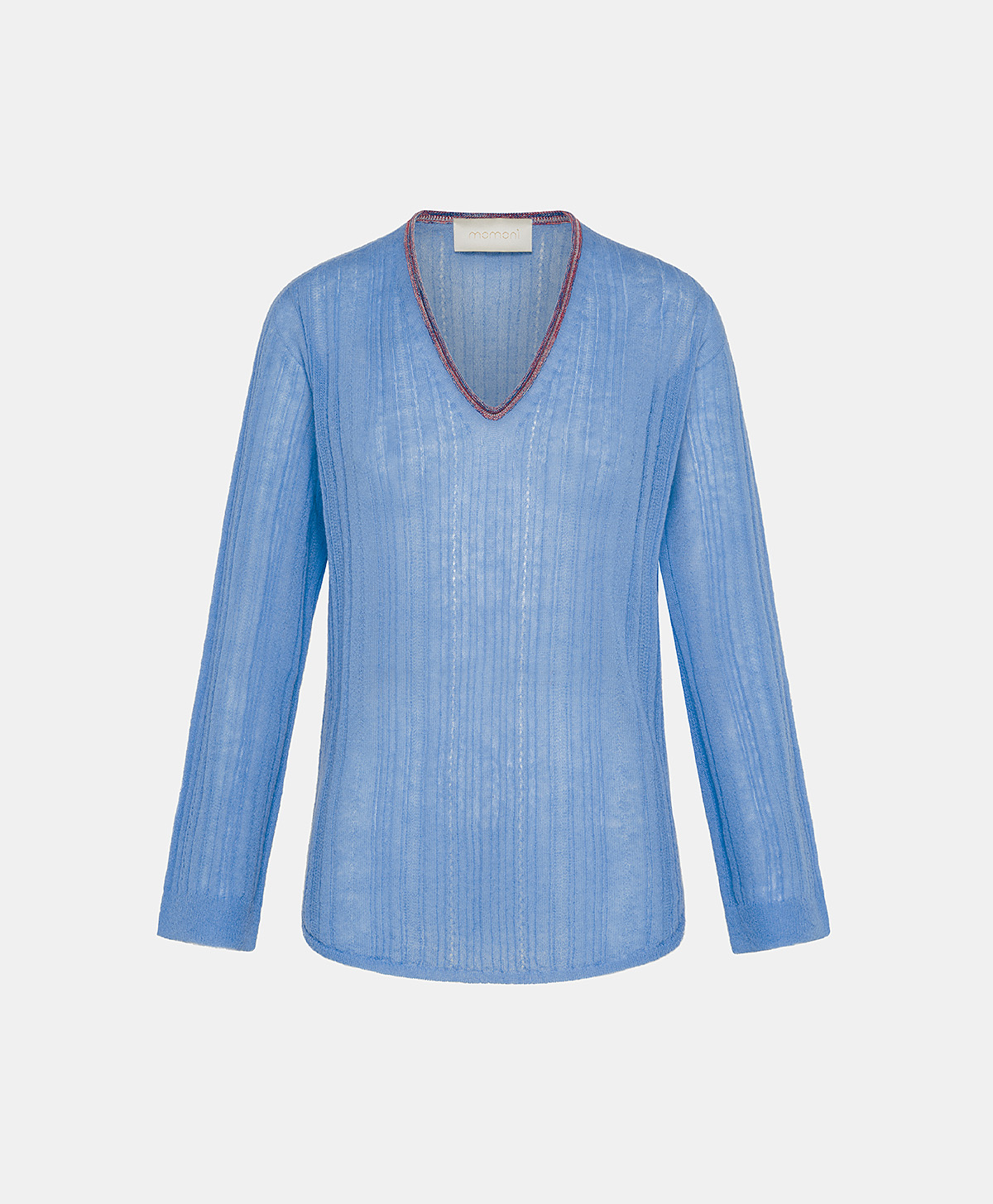 TRICOT BANAL EN ALPAGA MOHAIR FAÇONNÉ - BLEU CLAIR - Clothing - Momonì