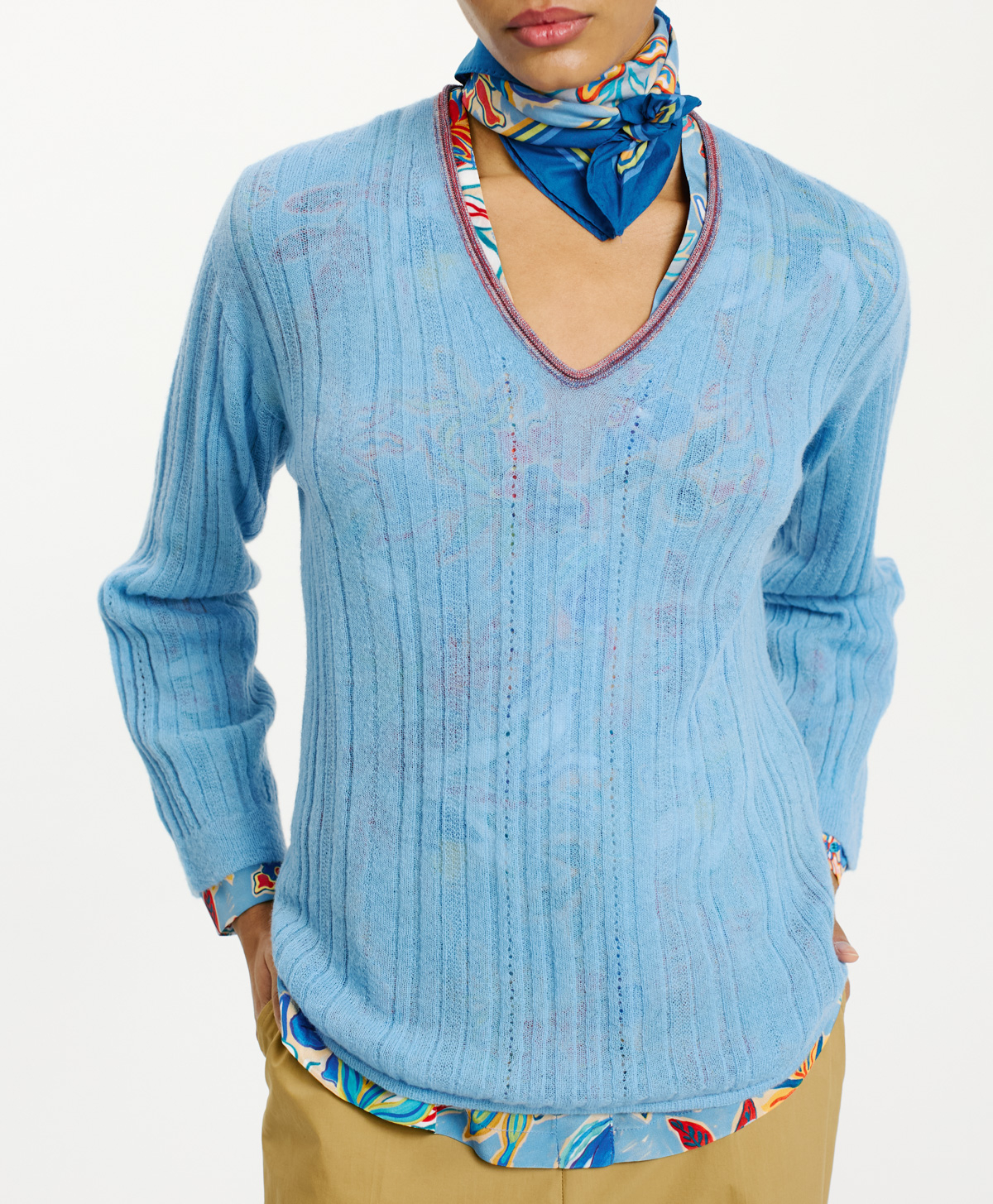 BANAL SWEATER IN TEXTURED ALPACA MOHAIR - LIGHT BLUE - Momonì