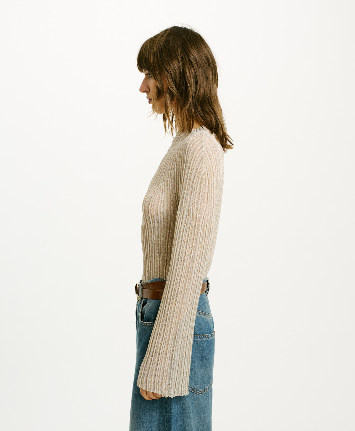 MAGLIA MIRAFLORES IN LUREX MULTIRIGA - GRIGIO/AZZURRO - Momonì