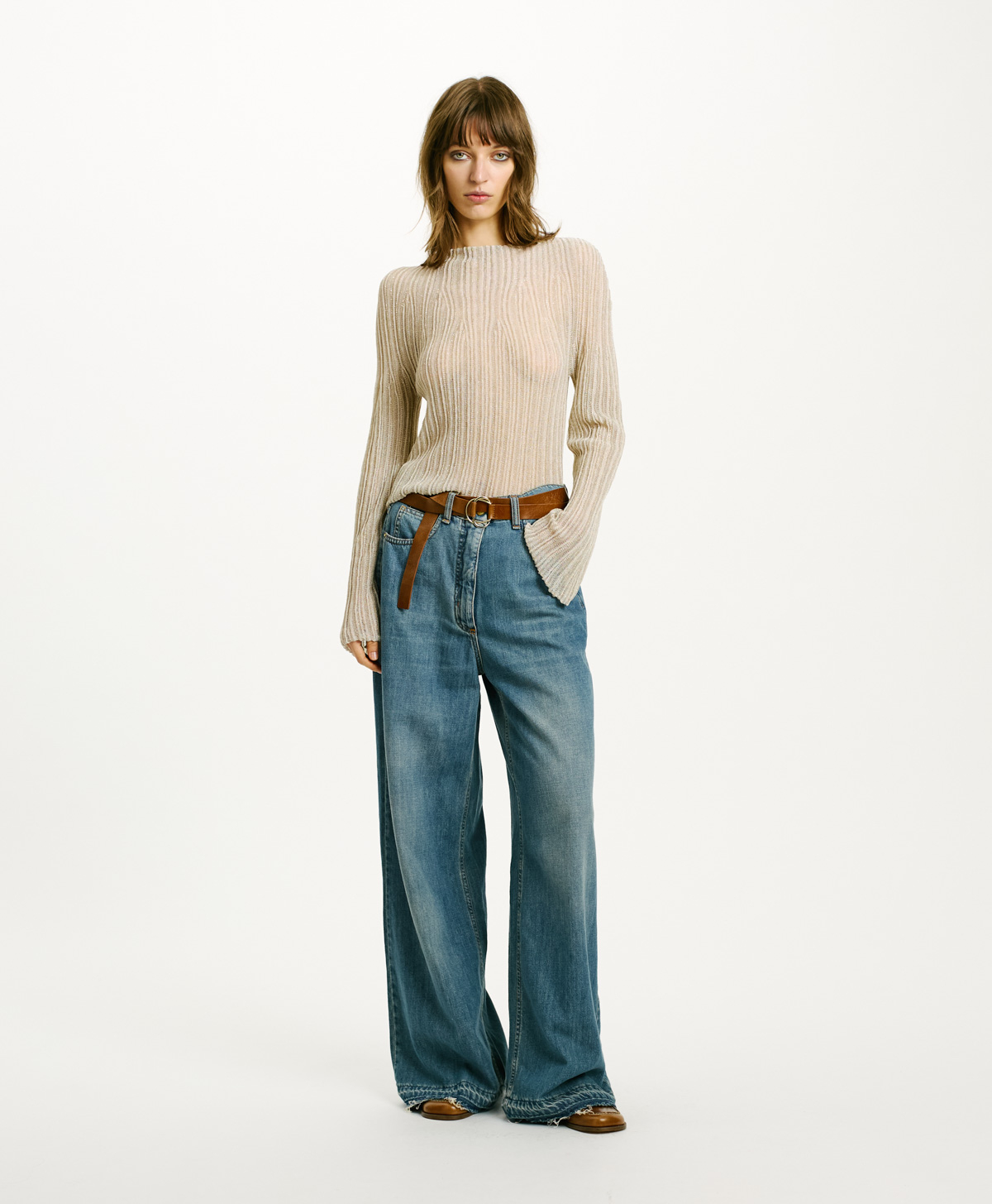 MAGLIA MIRAFLORES IN LUREX MULTIRIGA - GRIGIO/AZZURRO - Momonì
