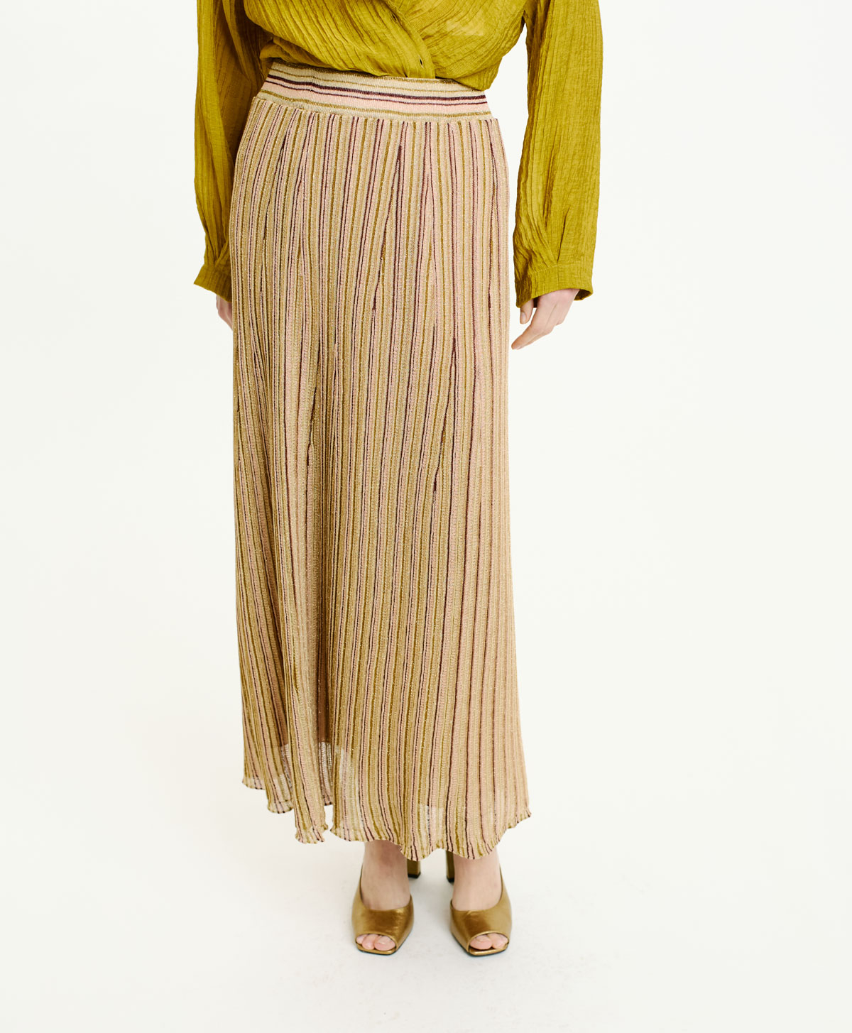 JUPE MATSI EN LUREX MULTIRAYURES - ROSE MULTICOLORE - Momonì