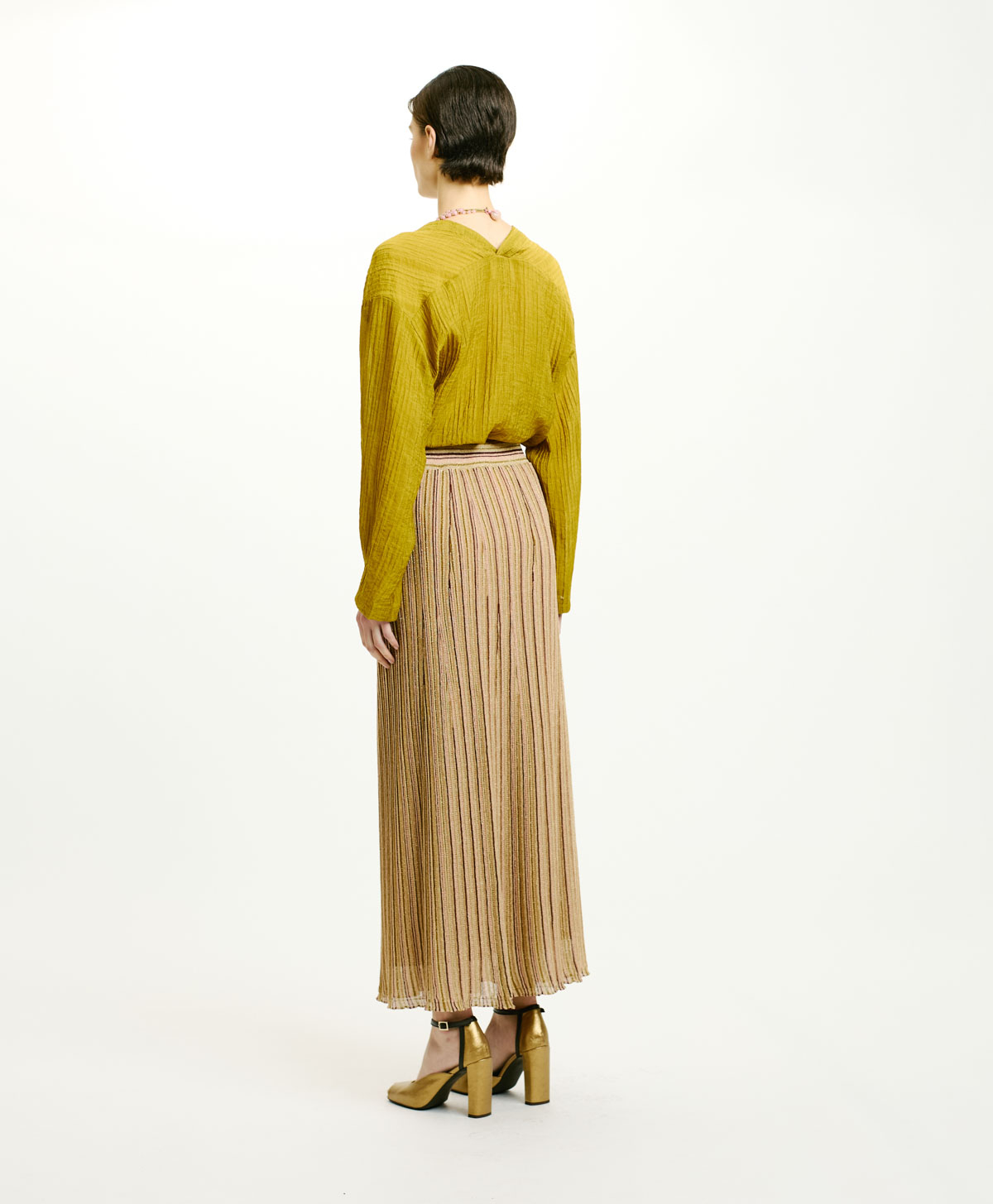 JUPE MATSI EN LUREX MULTIRAYURES - ROSE MULTICOLORE - Momonì