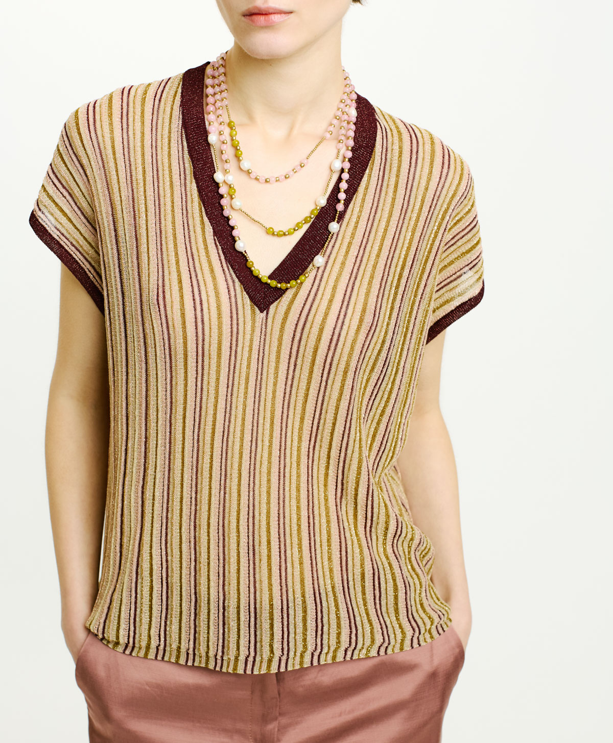 TRICOT ANHUI EN LUREX MULTIRAYURES - ROSE MULTICOLORE - Clothing - Momonì