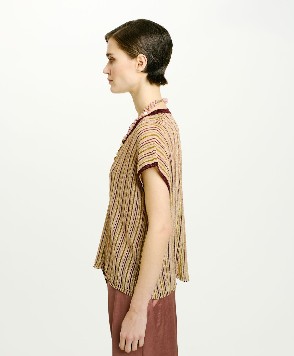 TRICOT ANHUI EN LUREX MULTIRAYURES - ROSE MULTICOLORE - Momonì