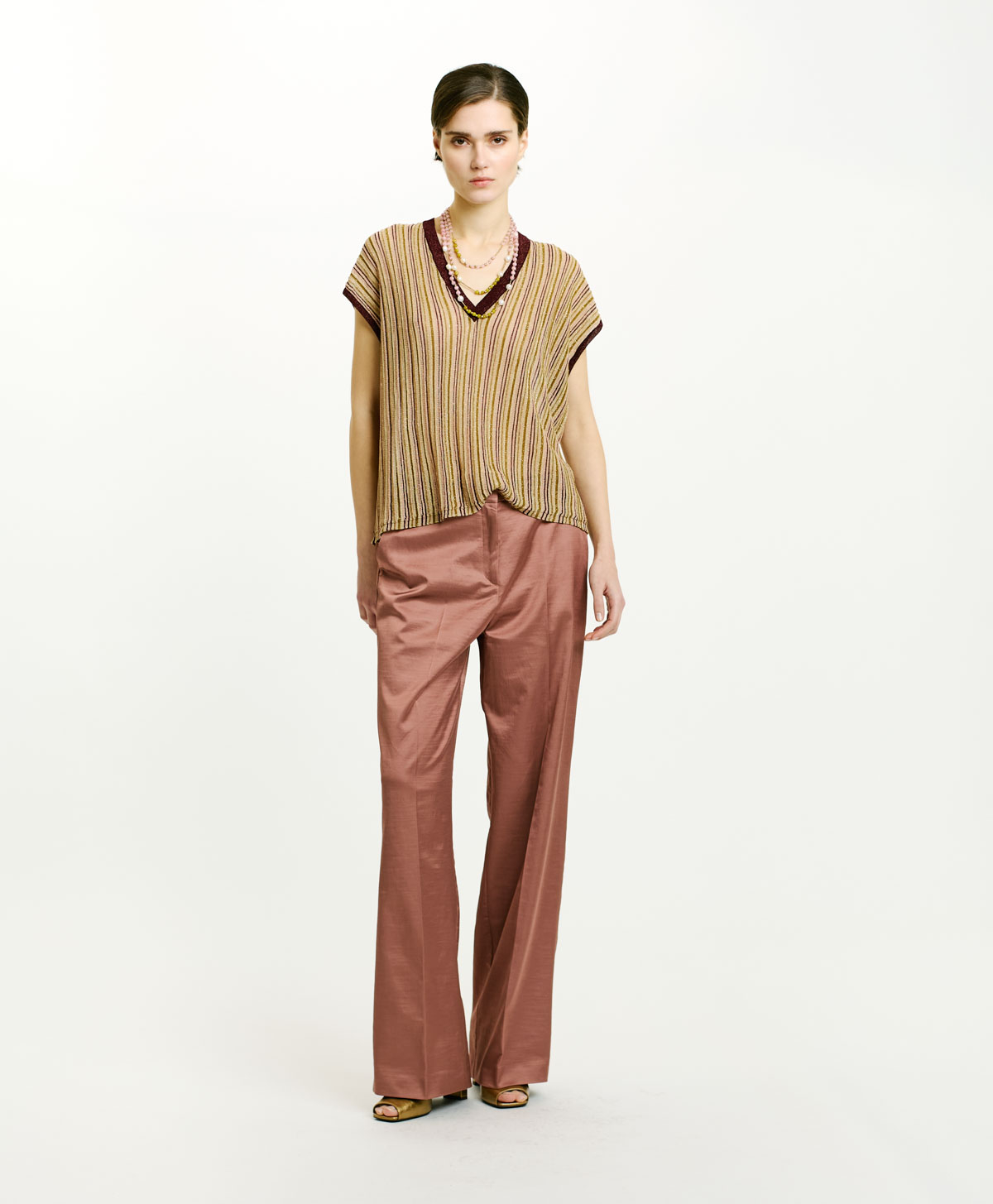 TRICOT ANHUI EN LUREX MULTIRAYURES - ROSE MULTICOLORE - Momonì
