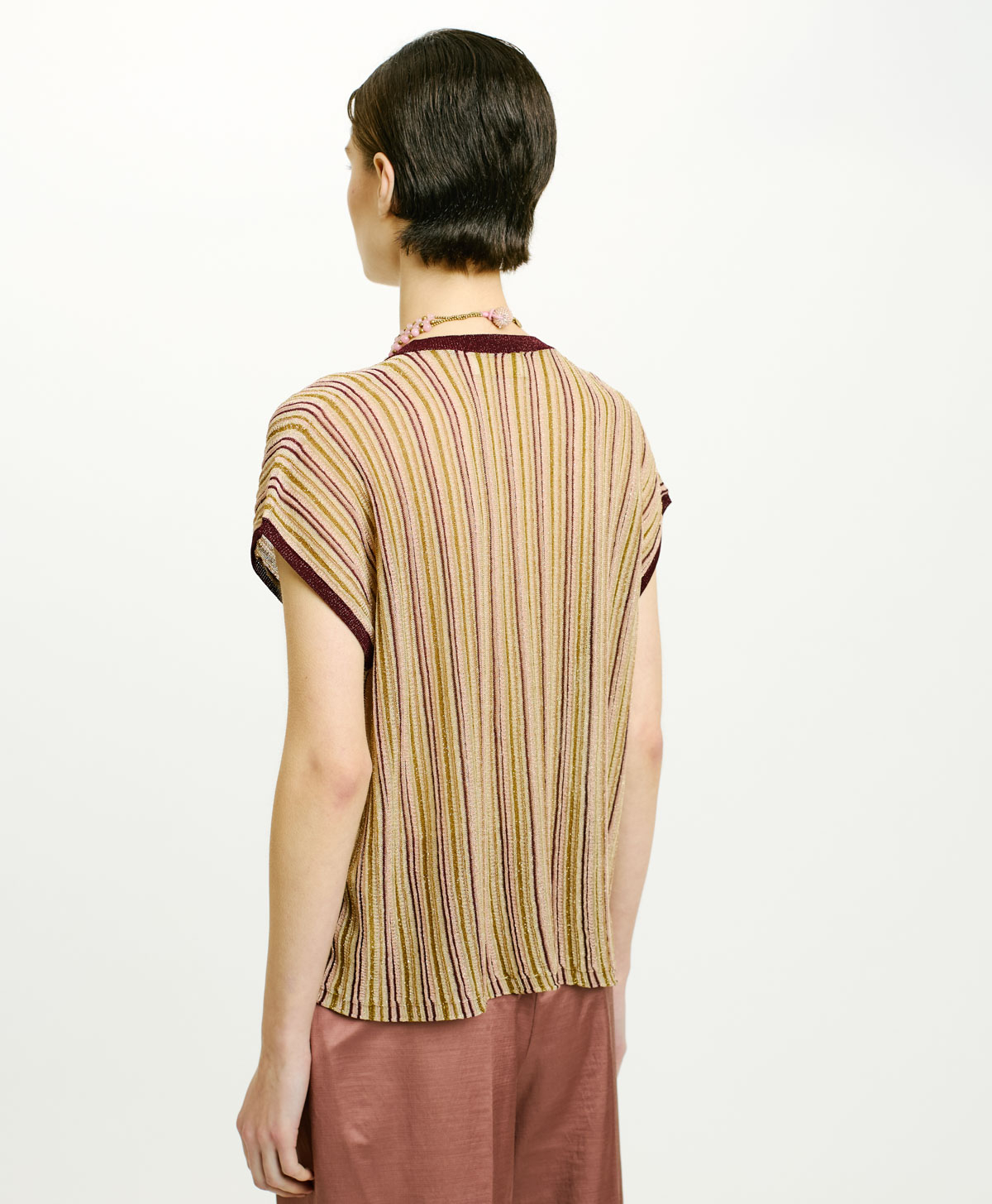 TRICOT ANHUI EN LUREX MULTIRAYURES - ROSE MULTICOLORE - Momonì