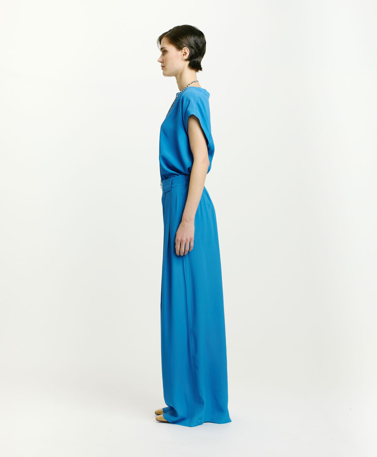 PANTALON ASPEN EN MÉLANGE SOIE ET ACÉTATE UNI - COBALT - Momonì