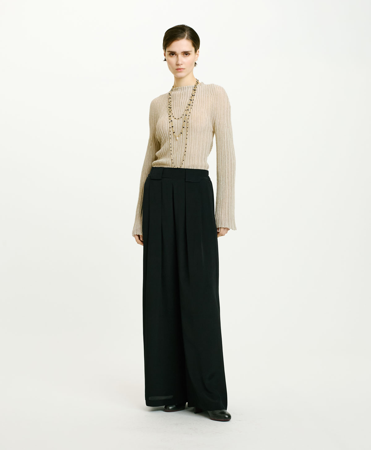 ASPEN PANTS IN SOLID COLOUR ACETATE/SILK - BLACK - Clothing - Momonì