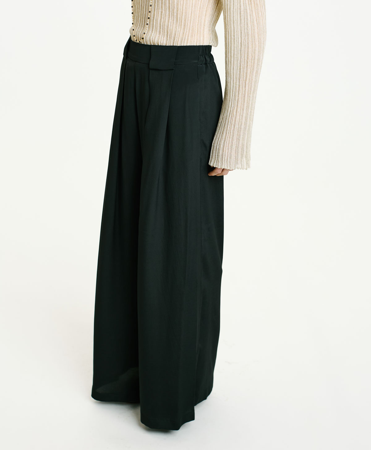 ASPEN PANTS IN SOLID COLOUR ACETATE/SILK - BLACK - Momonì
