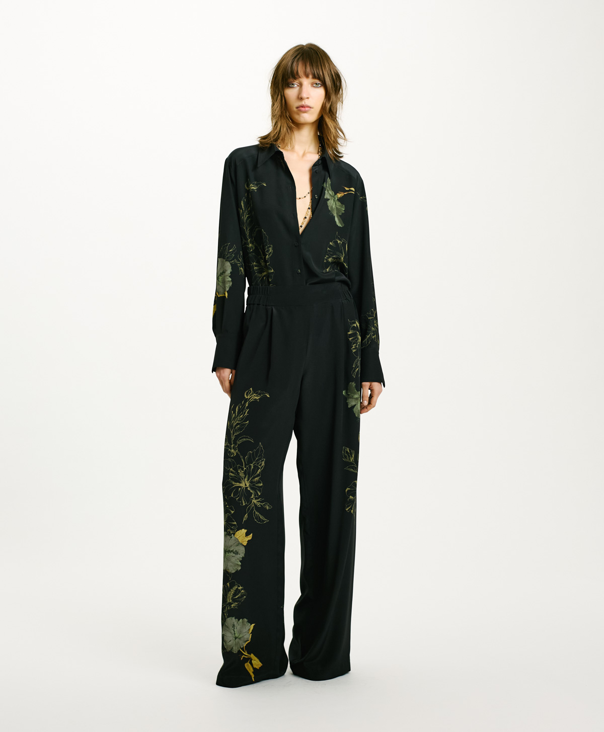 PANTALONI BANIWA IN CREPE DE CHINE - NERO - Momonì