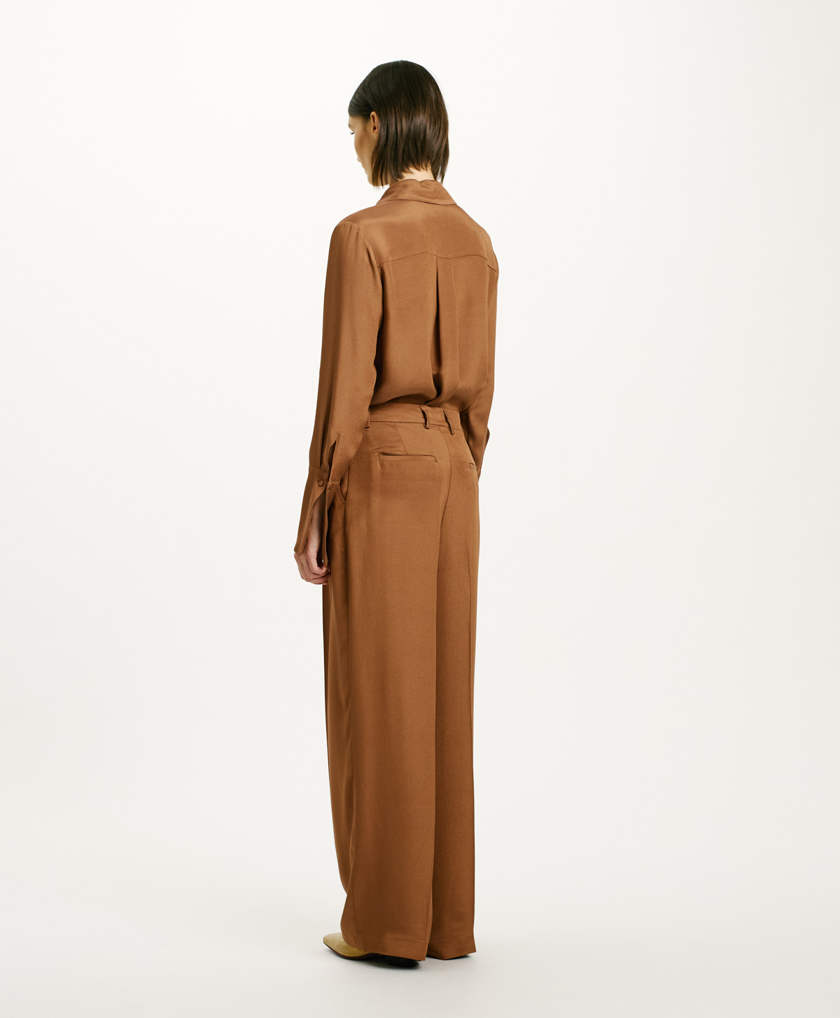 KYOTO PANTS IN SOLID COLOUR ACETATE SILK BLEND CREPE - TOBACO - Momonì