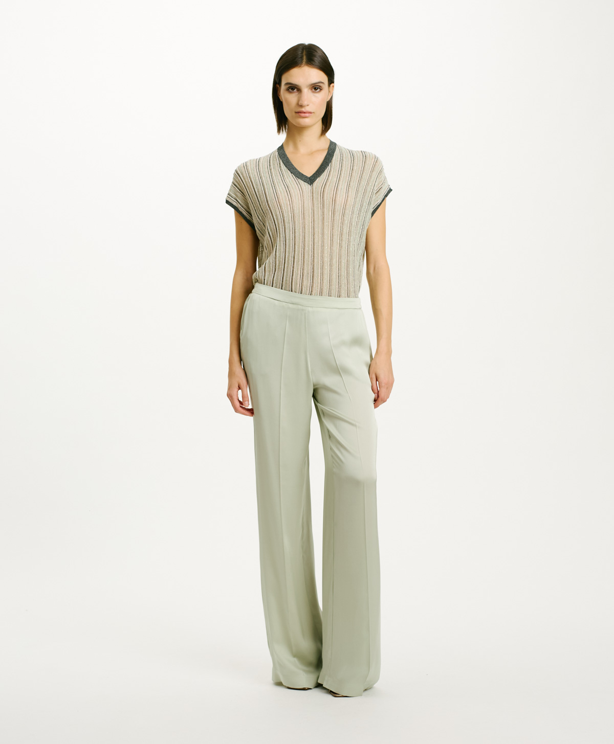 PANTALON BLOCOS EN SATIN DE SOIE - AIGUE-MARINE - Clothing - Momonì