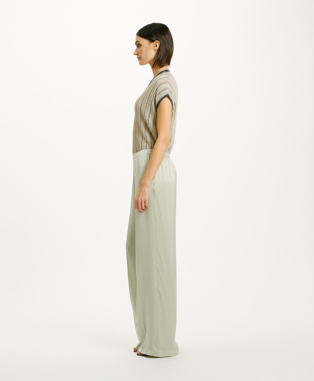 PANTALON BLOCOS EN SATIN DE SOIE - AIGUE-MARINE - Momonì