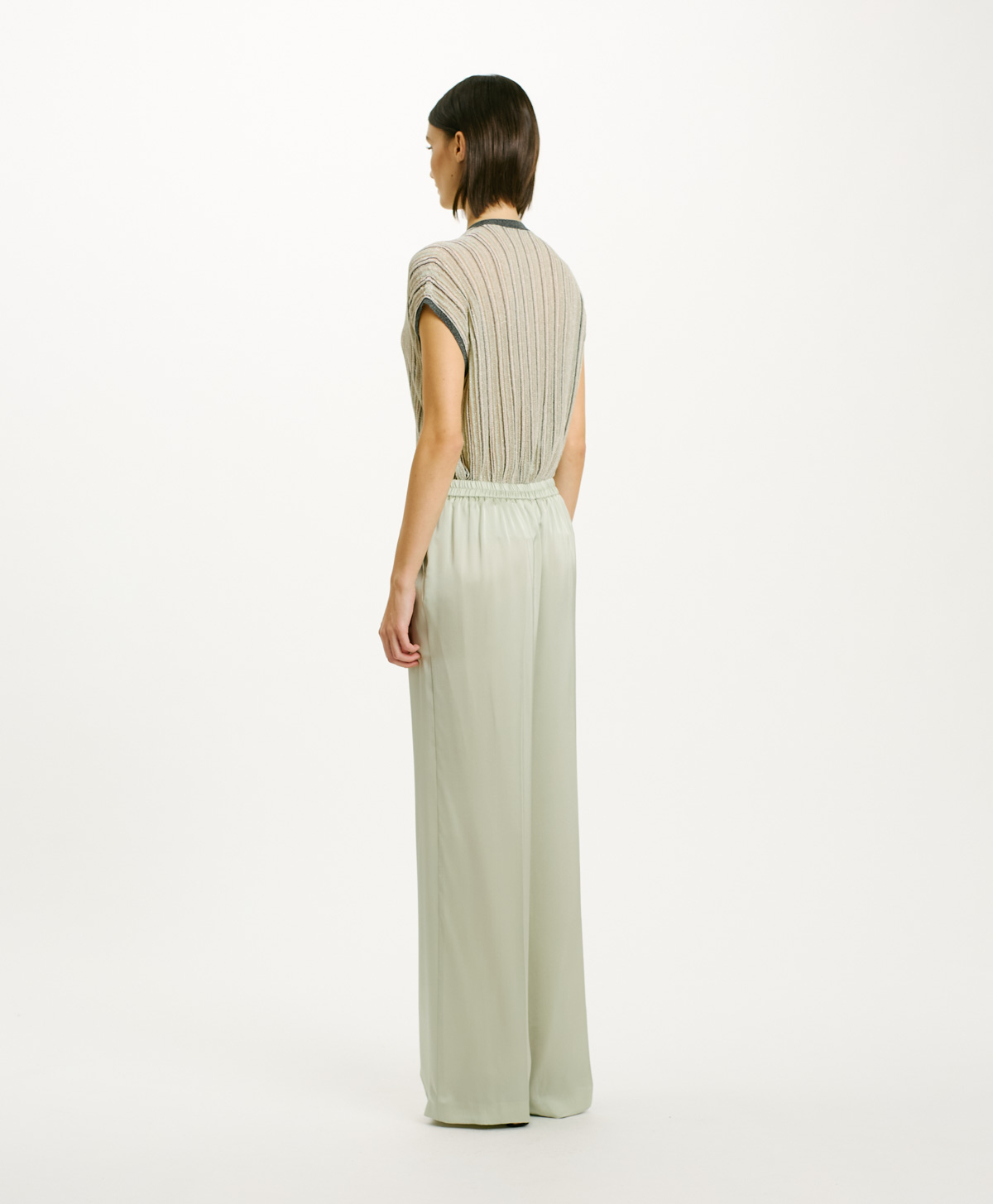PANTALON BLOCOS EN SATIN DE SOIE - AIGUE-MARINE - Momonì