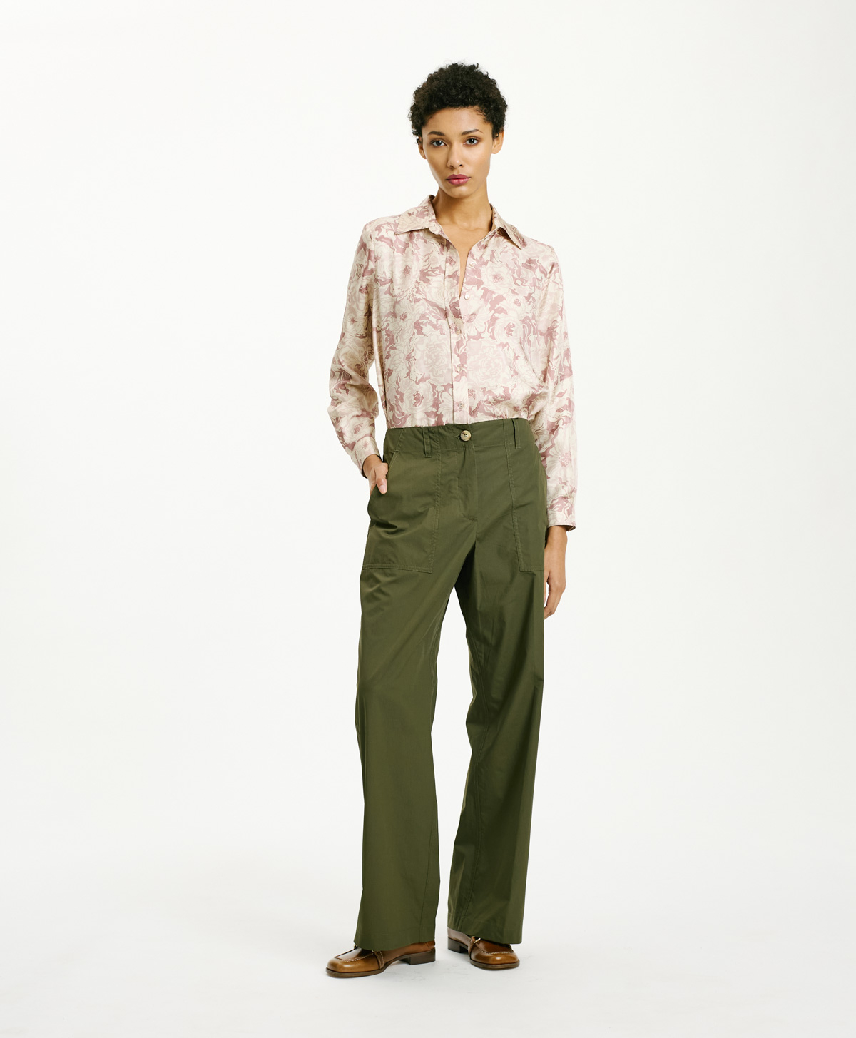 PANTALON HIBISCUS EN POPELINE - ARMY - Momonì
