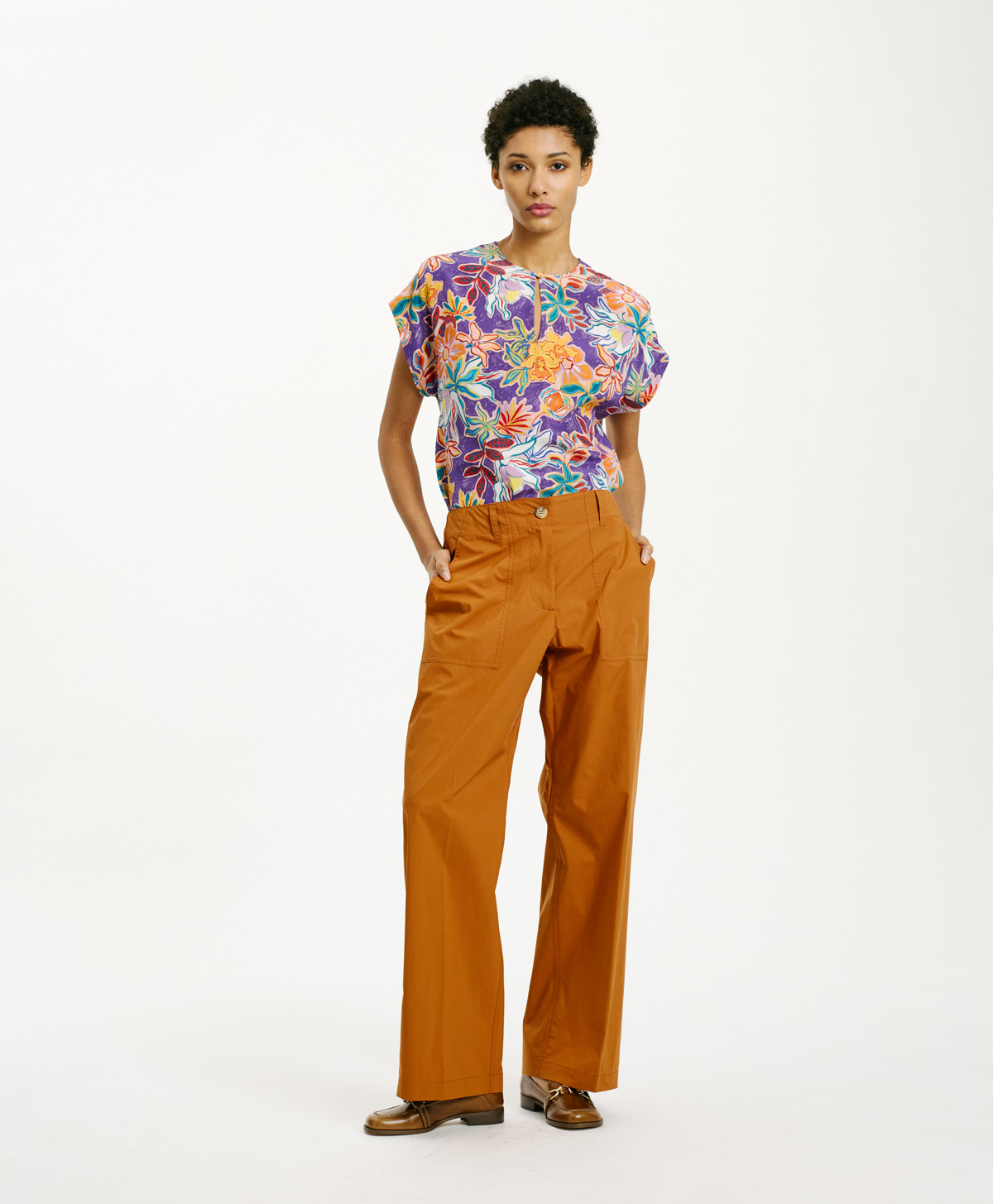 HIBISCUS PANTS IN POPLIN - RUST - Momonì