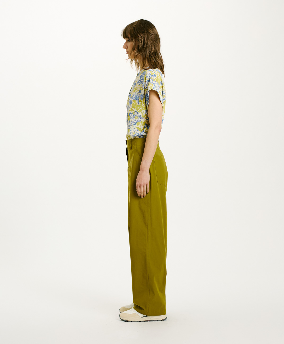 PANTALON HIBISCUS EN POPELINE STRETCH - VERT MATCHA - Momonì