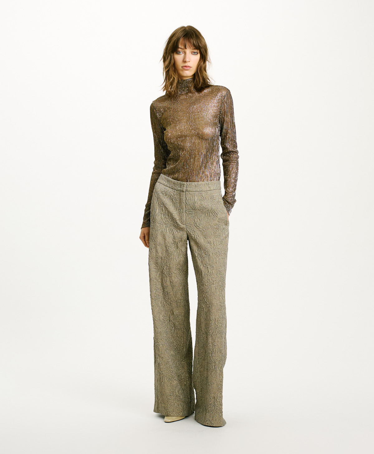 PANTALON JAMBU EN JACQUARD DE COTON - OR/ARGENT - Momonì