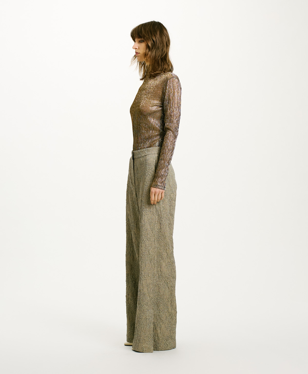 PANTALON JAMBU EN JACQUARD DE COTON - OR/ARGENT - Momonì