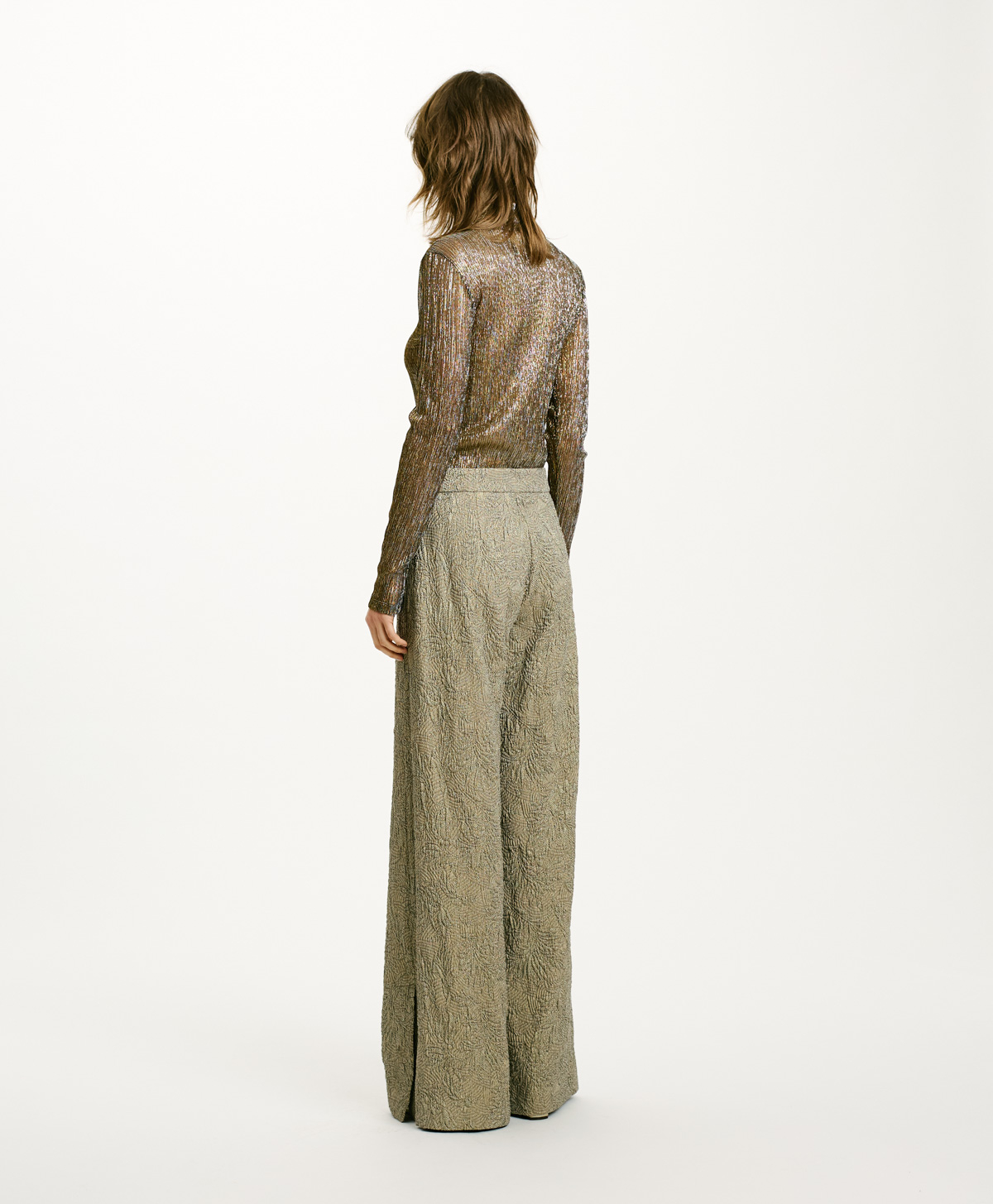 PANTALON JAMBU EN JACQUARD DE COTON - OR/ARGENT - Momonì