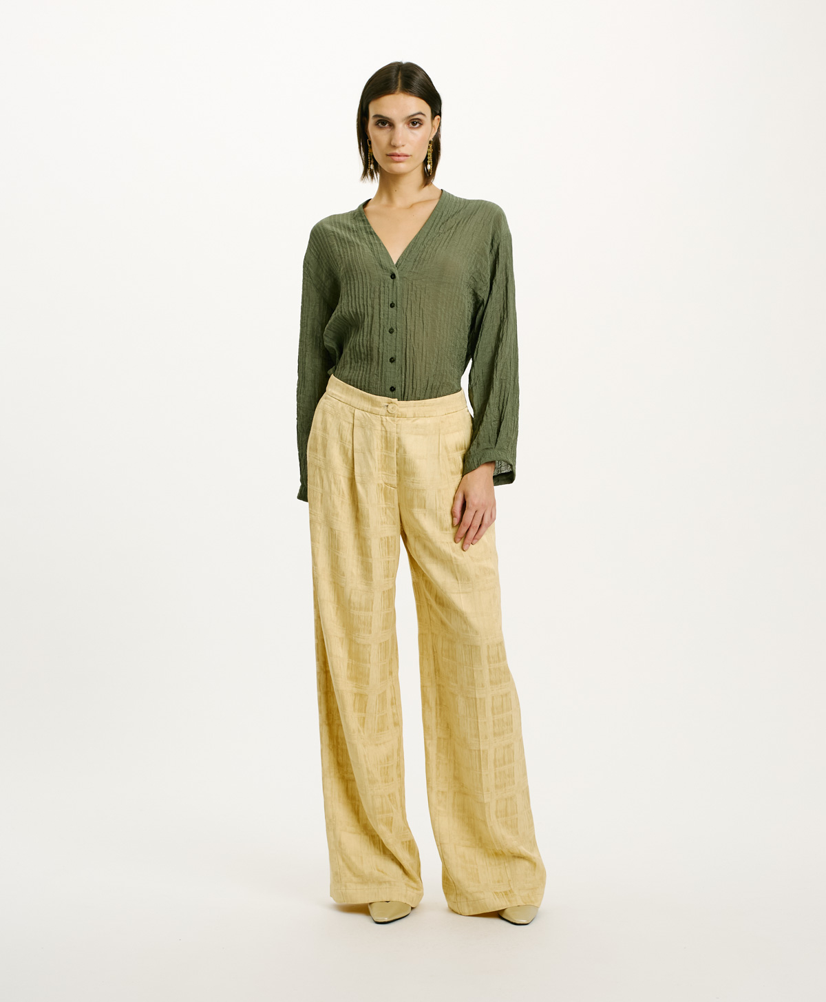 PANTALON LEBLON EN JACQUARD DE VISCOSE - VANILLE - Momonì