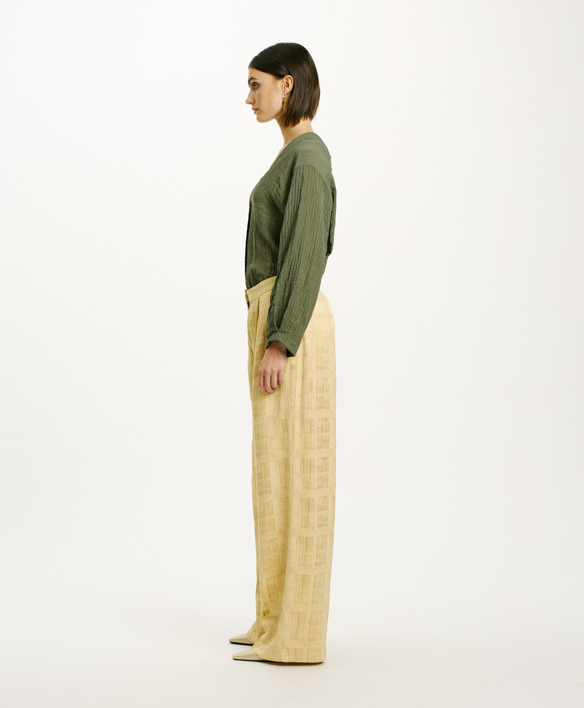PANTALON LEBLON EN JACQUARD DE VISCOSE - VANILLE - Momonì