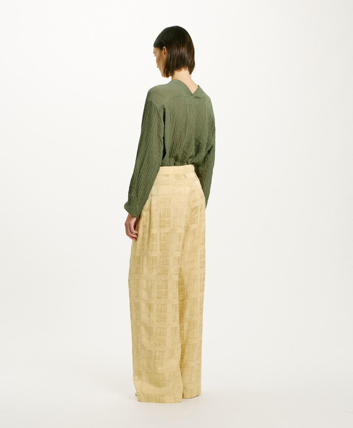 PANTALON LEBLON EN JACQUARD DE VISCOSE - VANILLE - Momonì