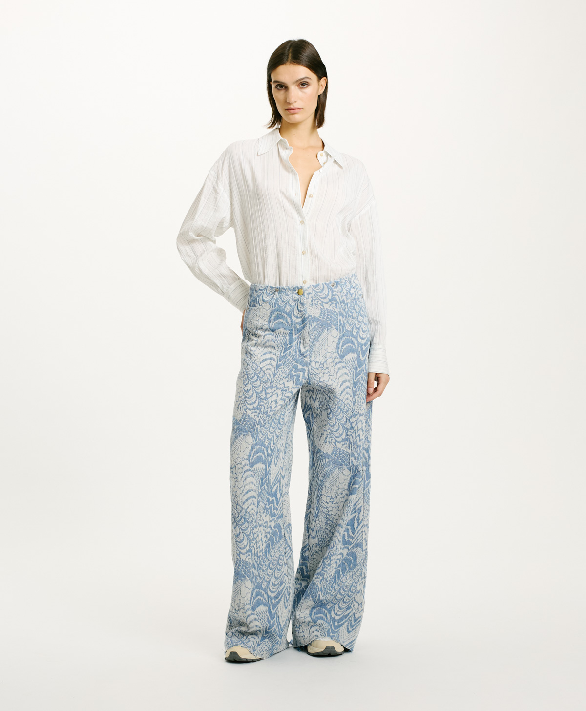 PANTALON MARABA EN DENIM JACQUARD - BLEU CLAIR - Momonì