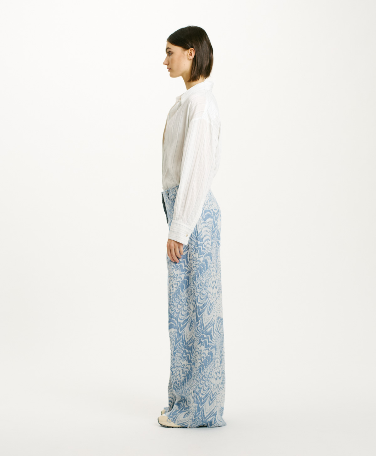 PANTALON MARABA EN DENIM JACQUARD - BLEU CLAIR - Momonì
