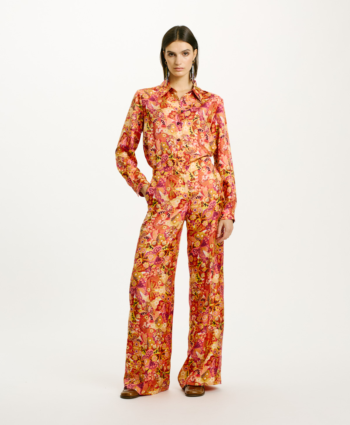 PANTALON CANDEO EN SERGÉ DE SOIE IMPRIMÉ - ROSE/BORDEAUX - Momonì