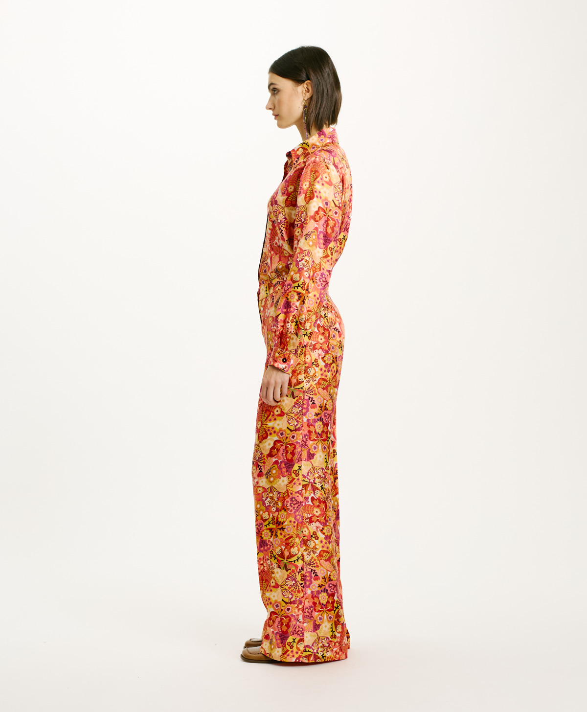 PANTALON CANDEO EN SERGÉ DE SOIE IMPRIMÉ - ROSE/BORDEAUX - Momonì