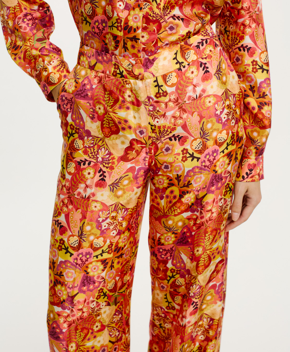 PANTALON CANDEO EN SERGÉ DE SOIE IMPRIMÉ - ROSE/BORDEAUX - Momonì