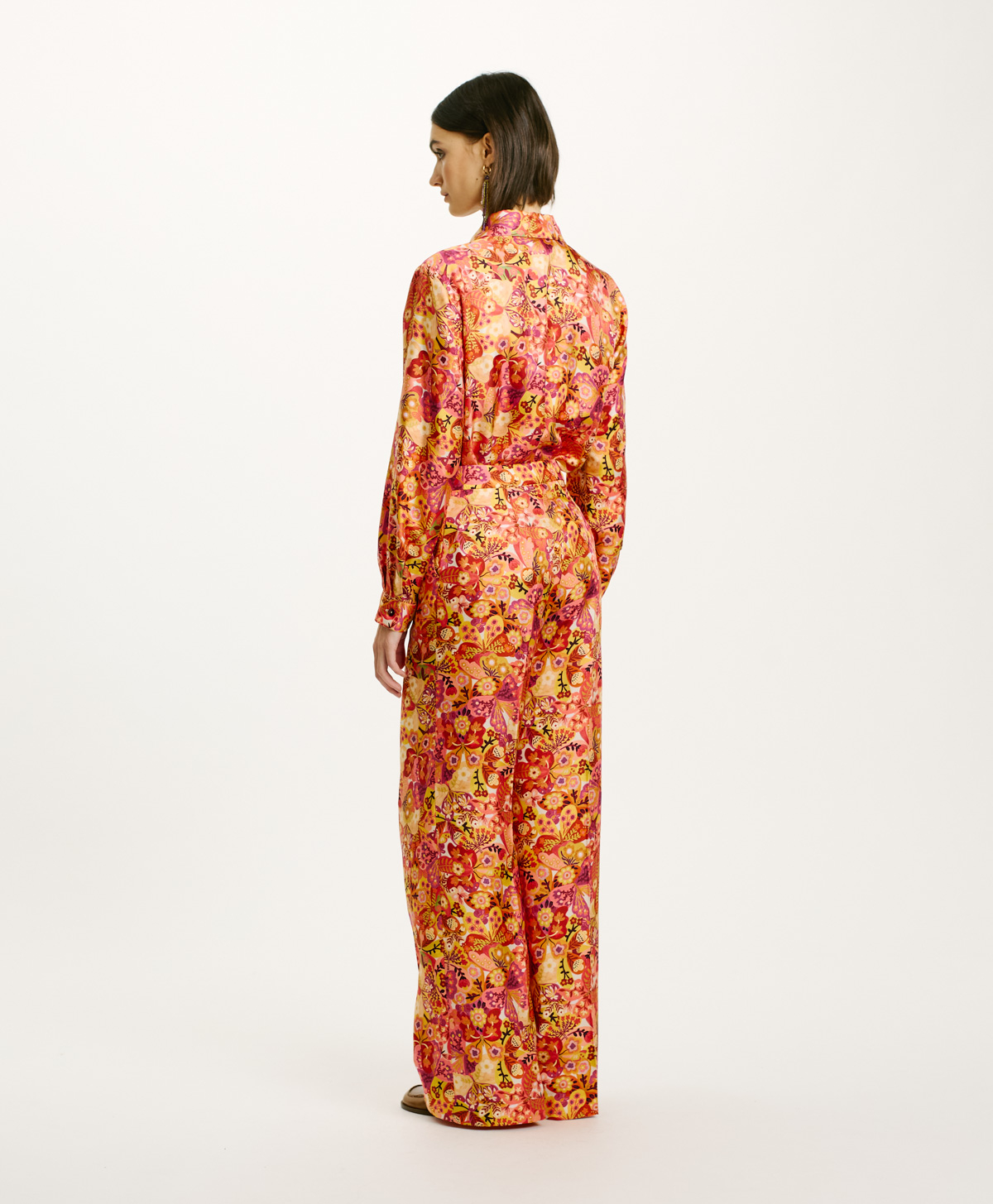PANTALON CANDEO EN SERGÉ DE SOIE IMPRIMÉ - ROSE/BORDEAUX - Momonì