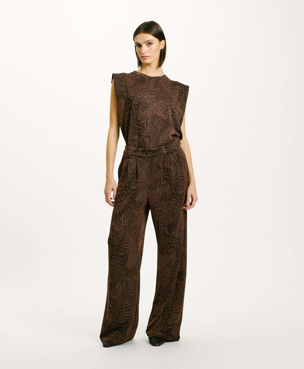 LANZAROTE BIS PANTS IN JACQUARD JERSEY WITH LUREX - CHOCOLATE/COPPER - Clothing - Momonì