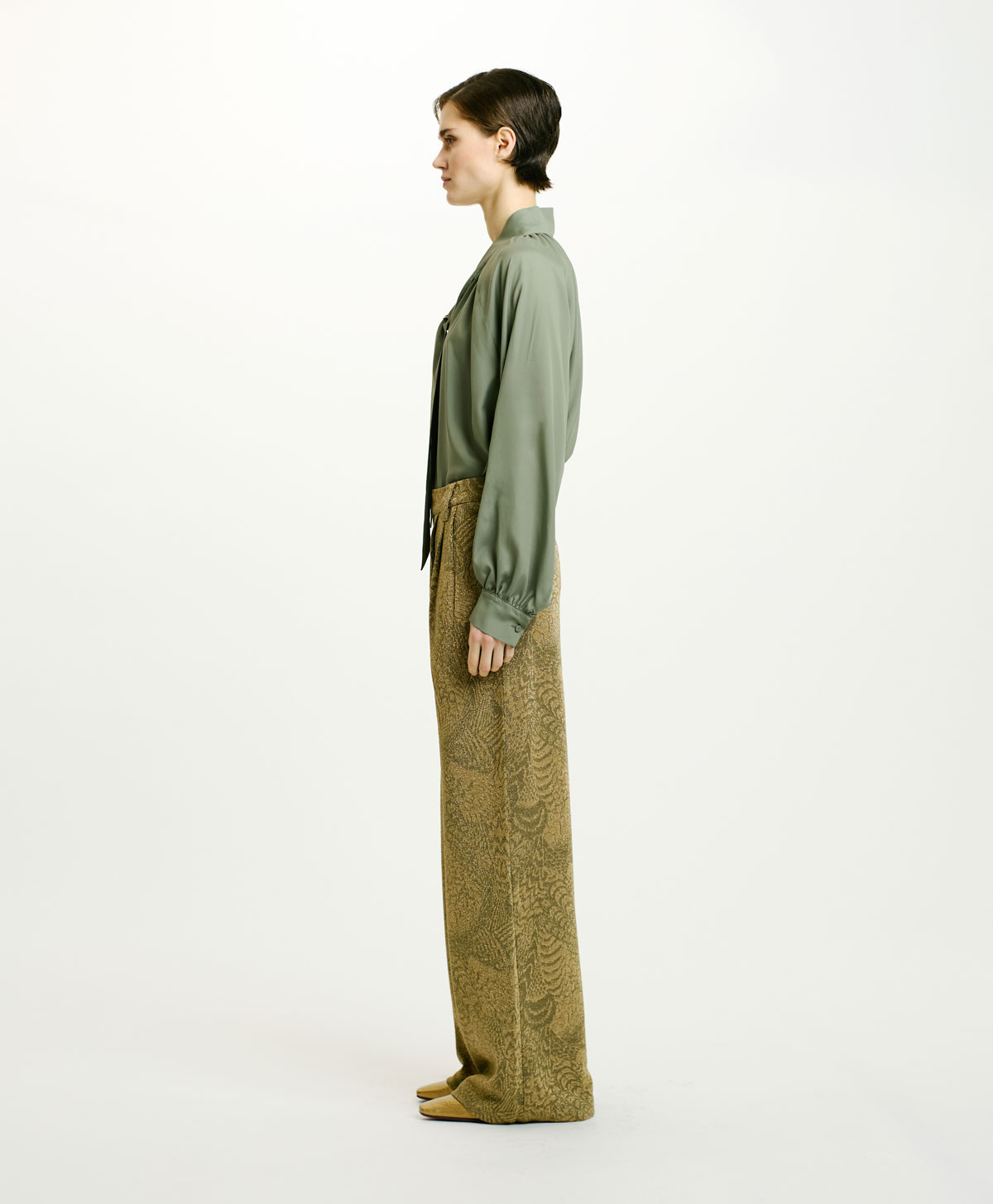 LANZAROTE BIS PANTS IN JACQUARD JERSEY WITH LUREX - MATCHA GREEN/GOLD - Momonì