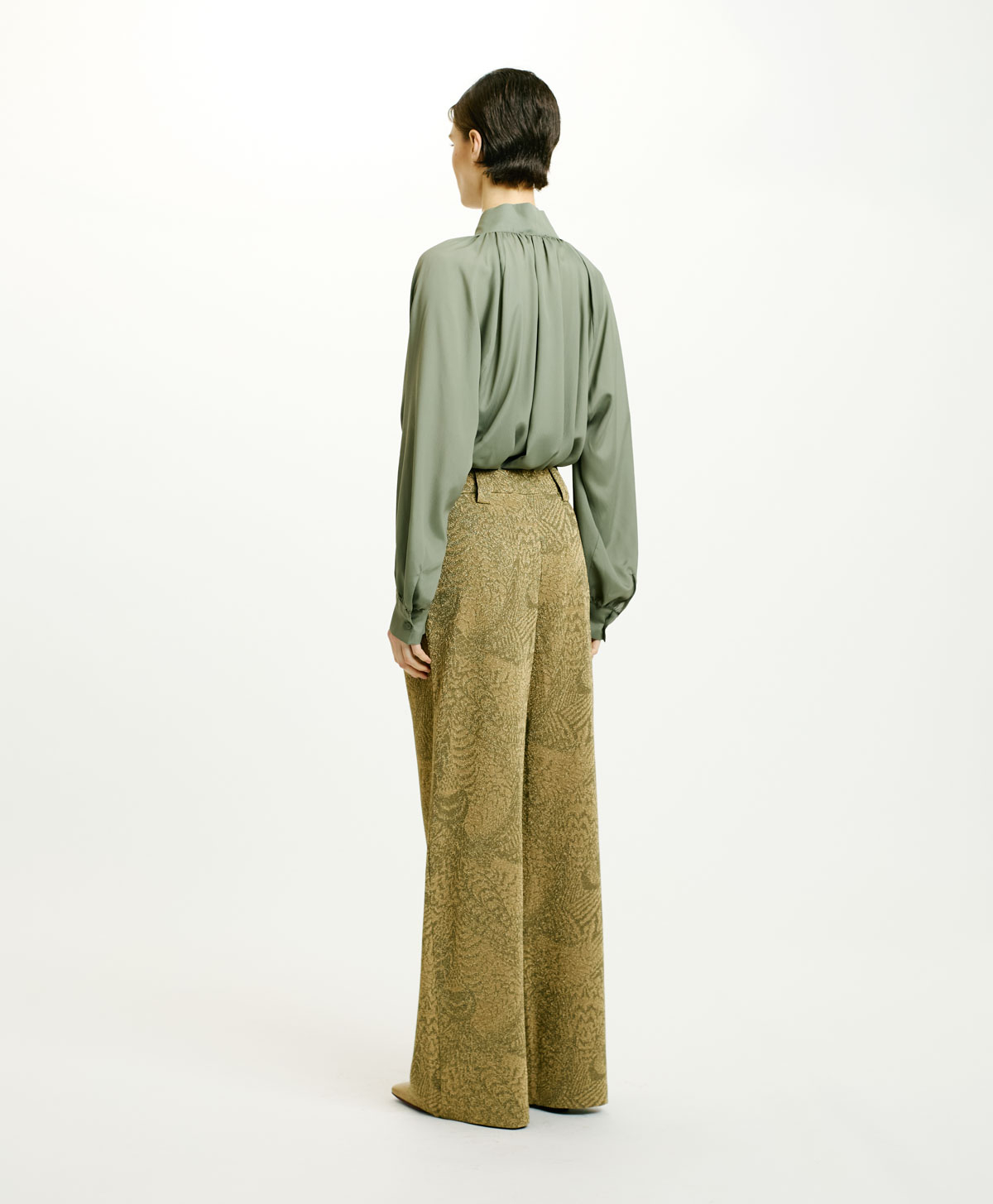 LANZAROTE BIS PANTS IN JACQUARD JERSEY WITH LUREX - MATCHA GREEN/GOLD - Momonì