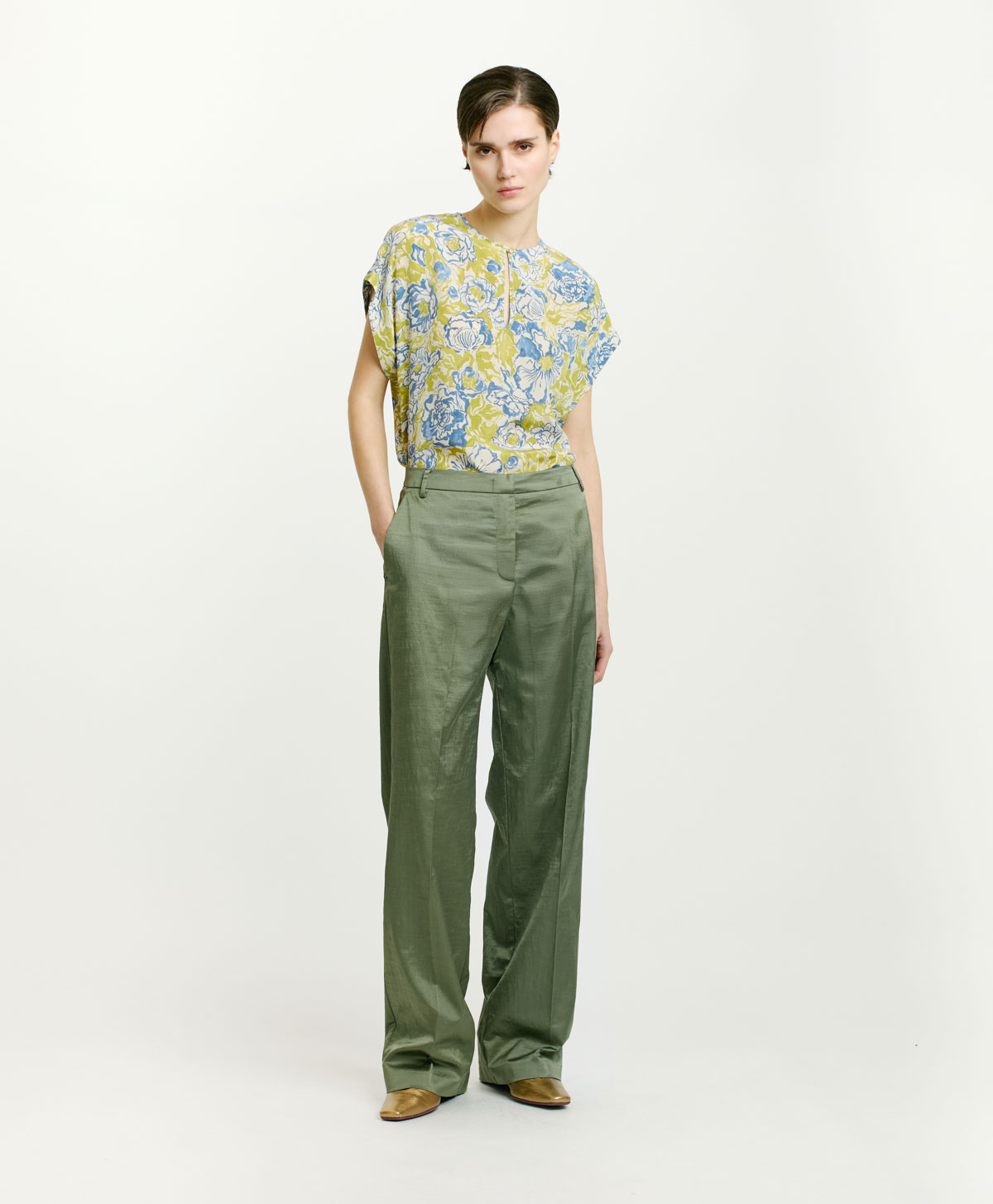 PANTALON PANTI EN COTON/VISCOSE STRETCH - VERT SAGE - Clothing - Momonì