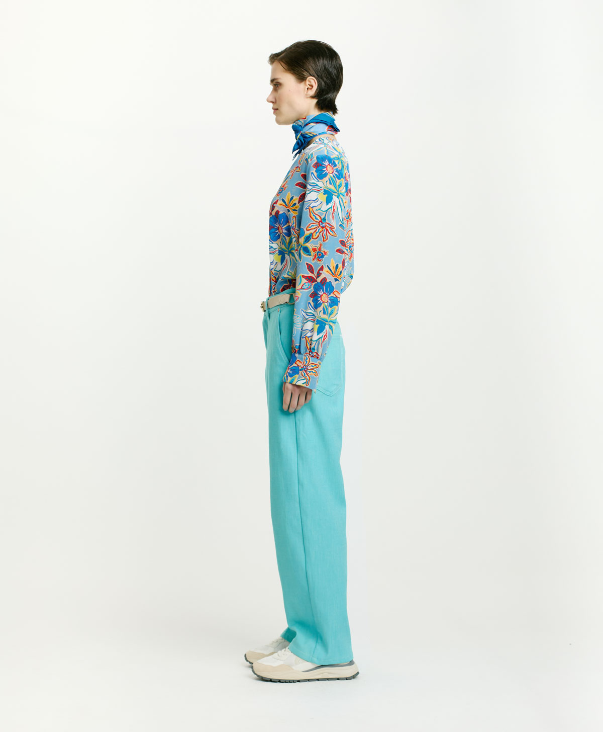 PANTALON FUCHSIA BIS EN DENIM COULEUR STRETCH - TURQUOISE - Momonì