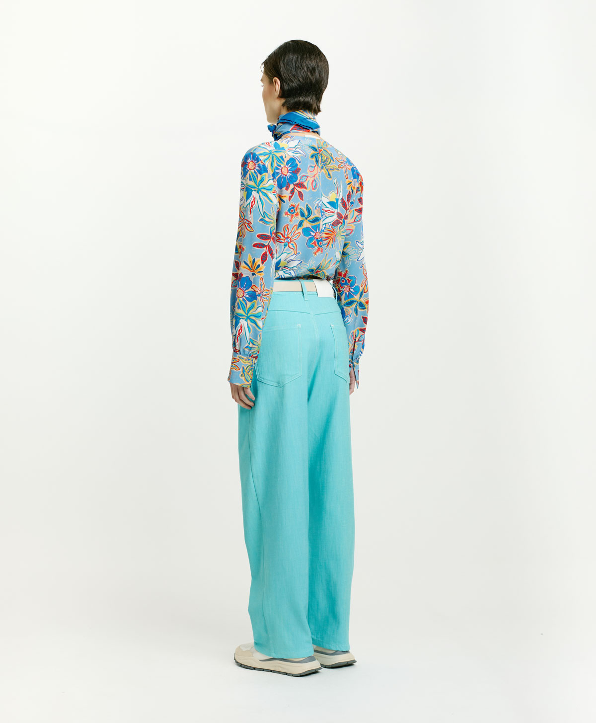 PANTALON FUCHSIA BIS EN DENIM COULEUR STRETCH - TURQUOISE - Momonì