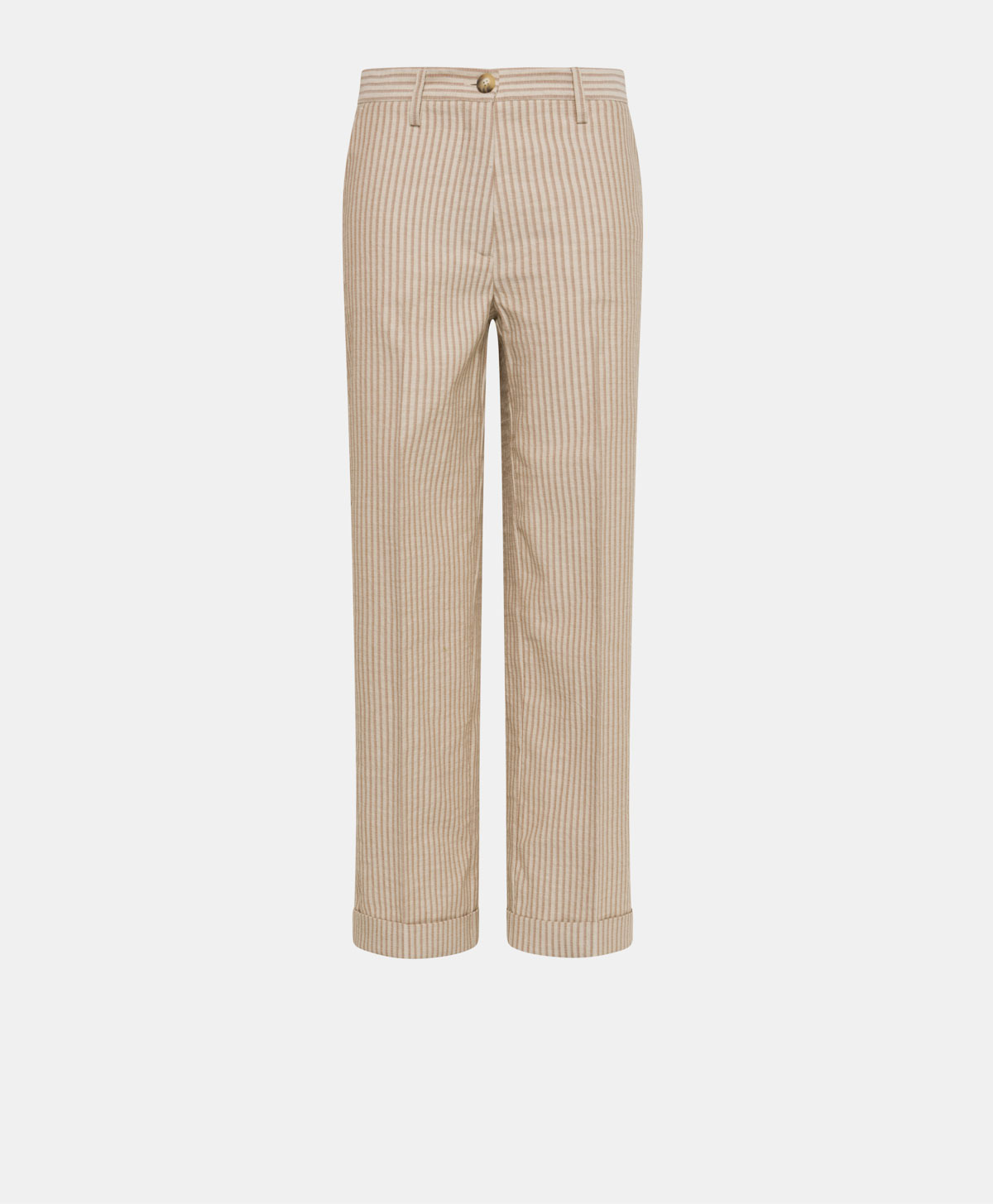 PANTALONI JANEIRO IN COTONE/CANAPA RIGATO - COGNAC/PANNA - Clothing - Momonì