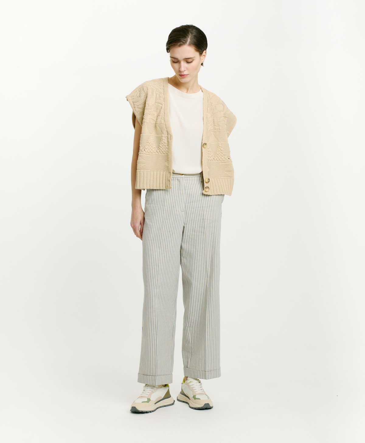 JANEIRO PANTS IN STRIPED COTTON/HEMP - LIGHT BLUE/CREAM - Clothing - Momonì