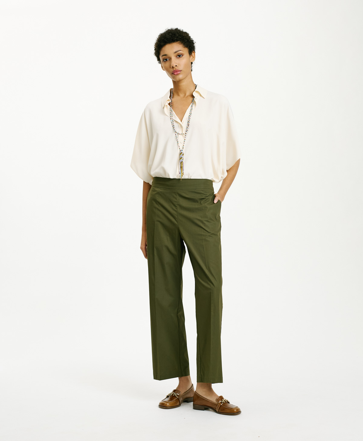 PANTALON OITI EN POPELINE - VERT MILITAIRE - Clothing - Momonì