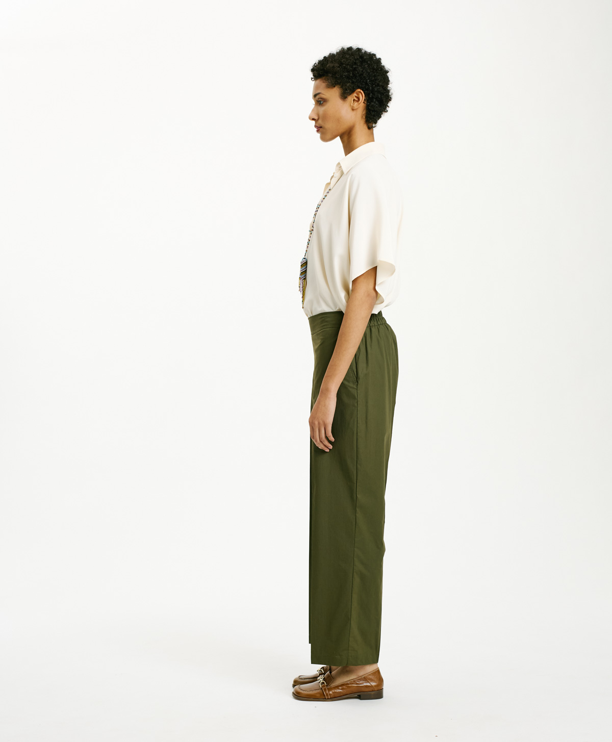 OITI PANTS IN POPLIN - MILITARY GREEN - Momonì