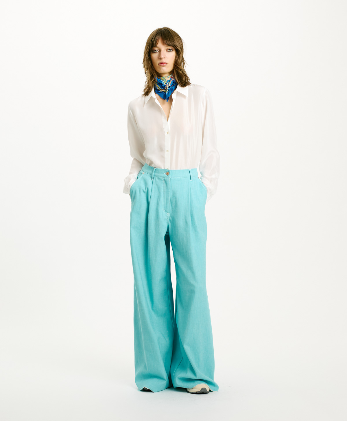 ISIDRO PANTS IN STRETCH COLOURED DENIM - TURQUOISE - Clothing - Momonì