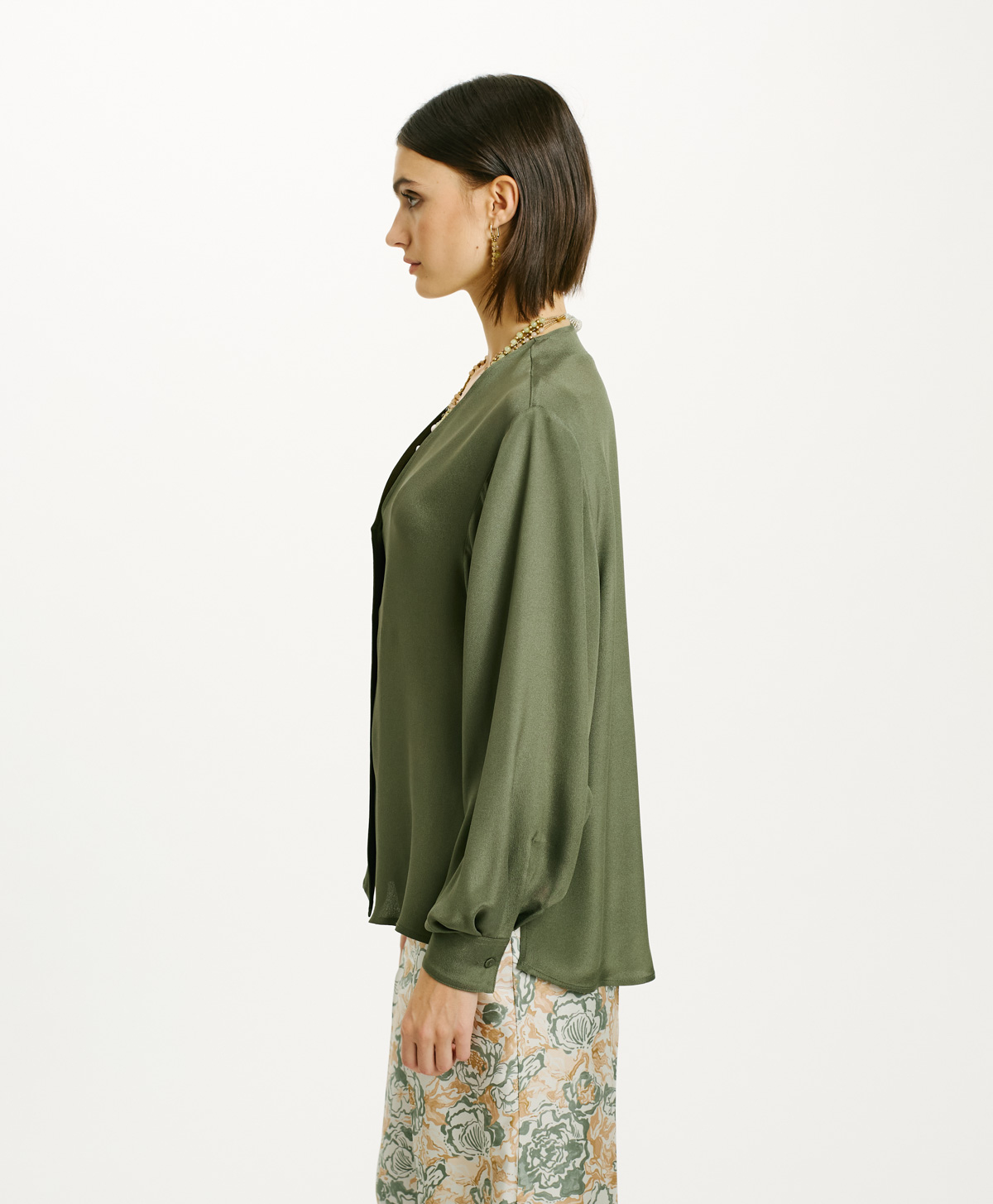LENTINULA SHIRT IN SOLID COLOUR ACETATE SILK BLEND CREPE - SAGE GREEN - Momonì
