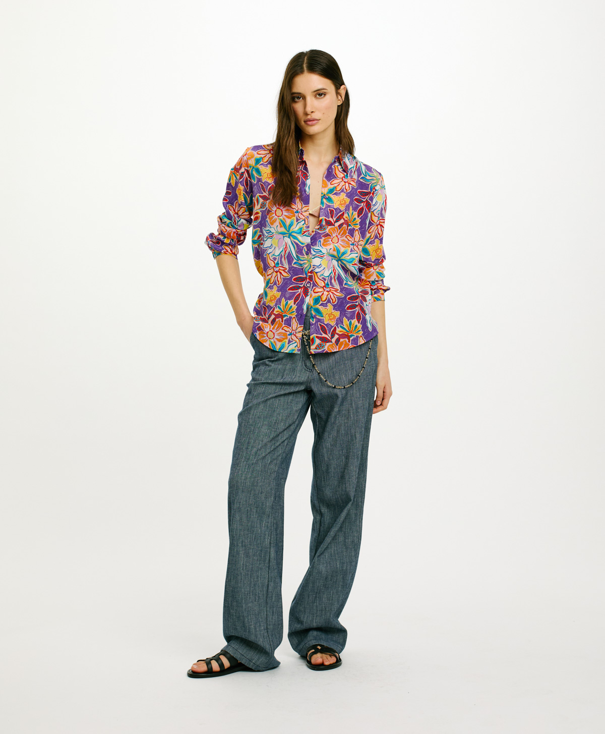MEUDON IN SETA CREPE DE CHINE STAMPATA - MULTICOLOR VIOLA - Clothing - Momonì