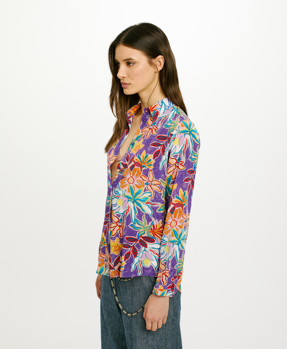 MEUDON SHIRT IN PRINTED SILK CREPE DE CHINE - MULTICOLOR PURPLE - Momonì