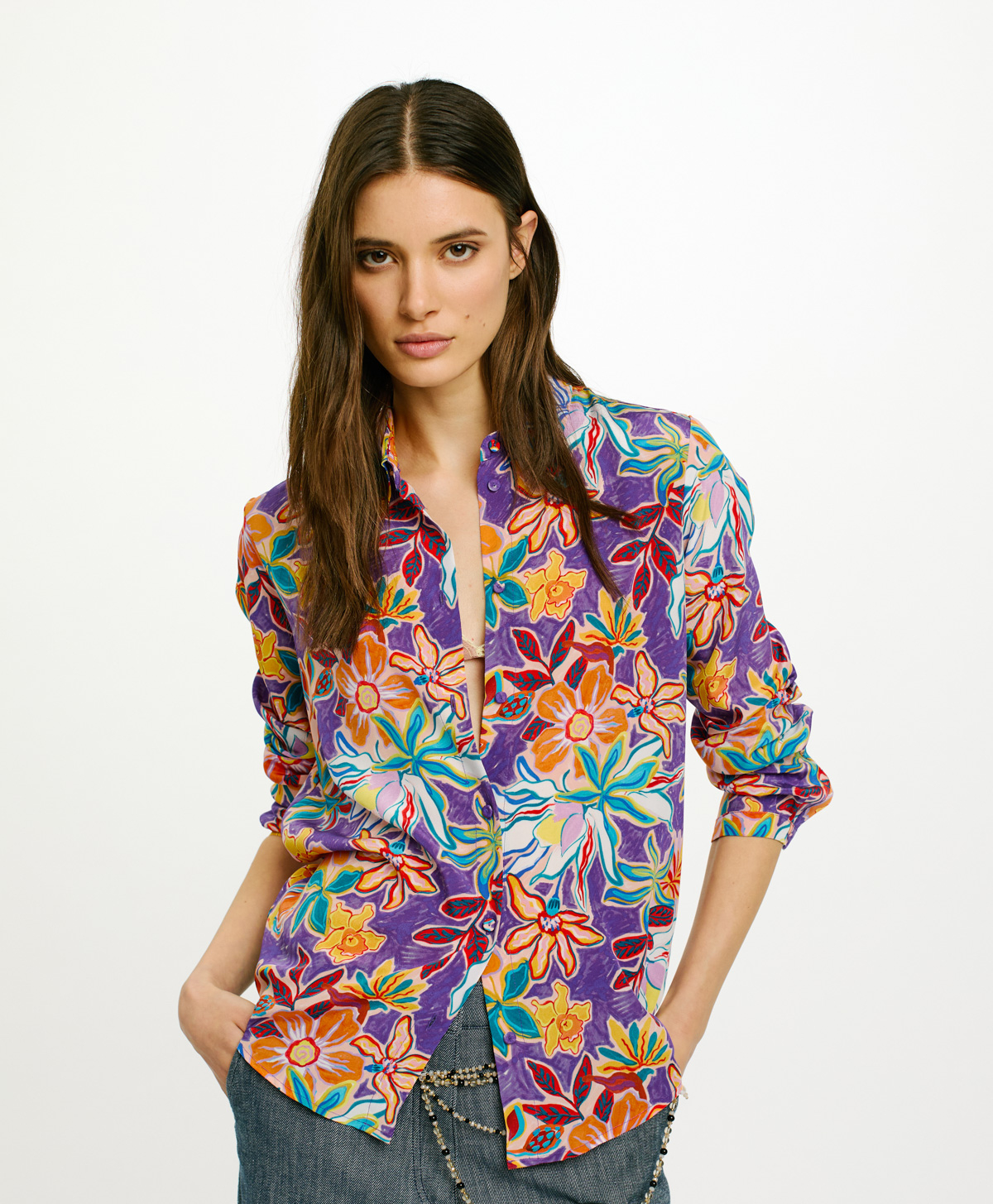 MEUDON SHIRT IN PRINTED SILK CREPE DE CHINE - MULTICOLOR PURPLE - Momonì