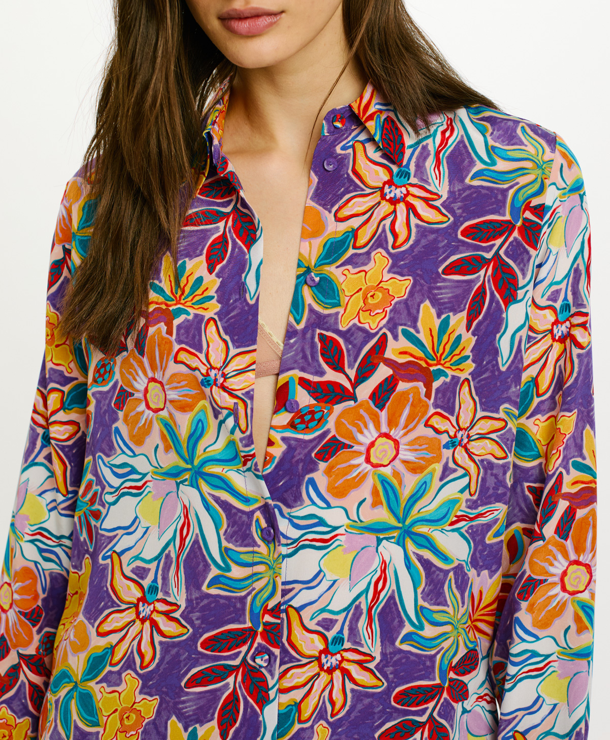 MEUDON SHIRT IN PRINTED SILK CREPE DE CHINE - MULTICOLOR PURPLE - Momonì