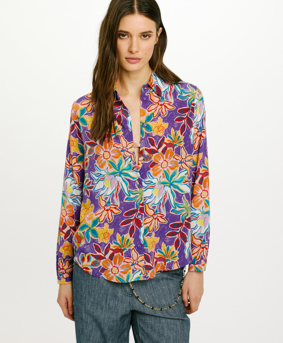 MEUDON SHIRT IN PRINTED SILK CREPE DE CHINE - MULTICOLOR PURPLE - Momonì